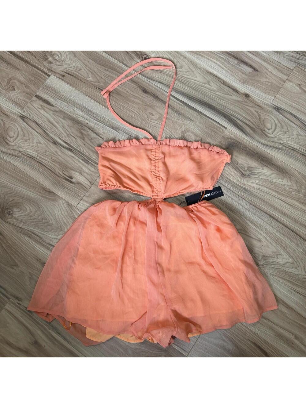NWT Fashion Nova Miami Is Calling Romper Orange Halter Cutout Shorts M